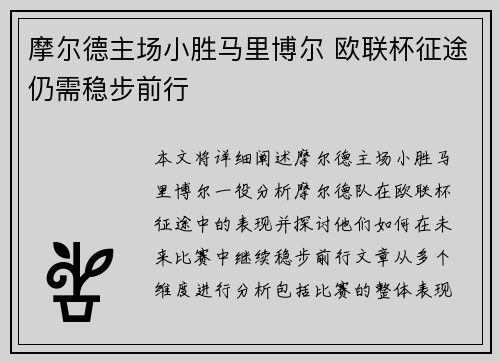 摩尔德主场小胜马里博尔 欧联杯征途仍需稳步前行
